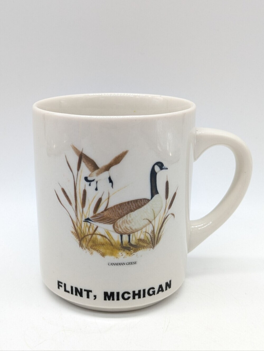 Vintage White Brown Flint Michigan Canadian Goose Ceramic Coffee Mug